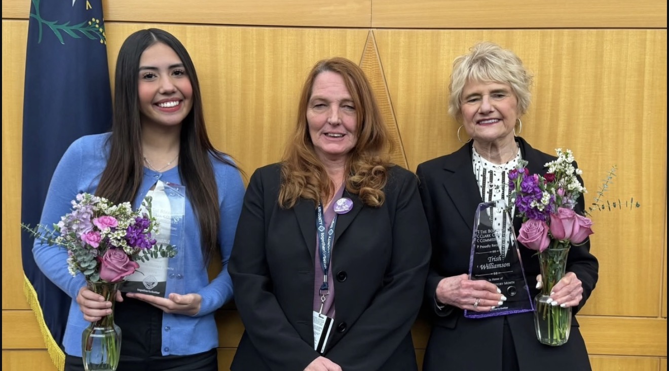 Aiyana Castro with Commissioner Marilyn Kirkpatrick during Women's History Month